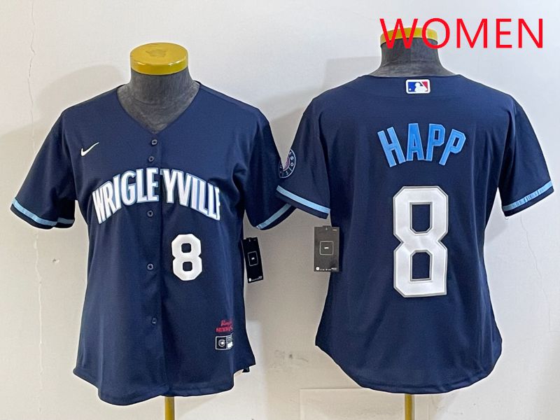 Women Chicago Cubs #8 Happ Blue City Edition Game 2025 Nike MLB Jersey style 6